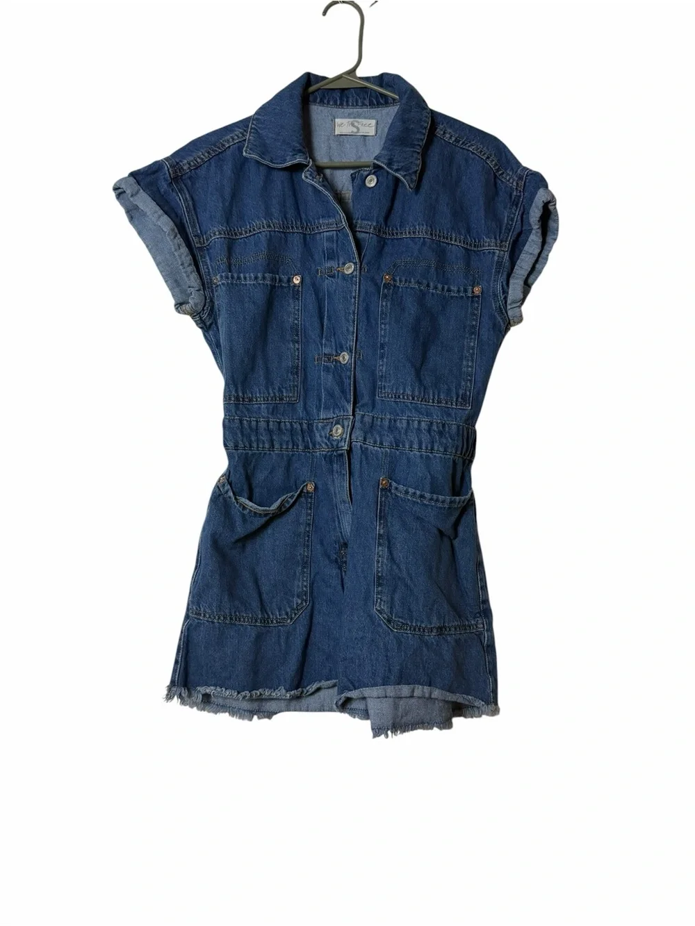 We The Free Free People Work Hard Play Harder Denim Romper Small Blue Utility
